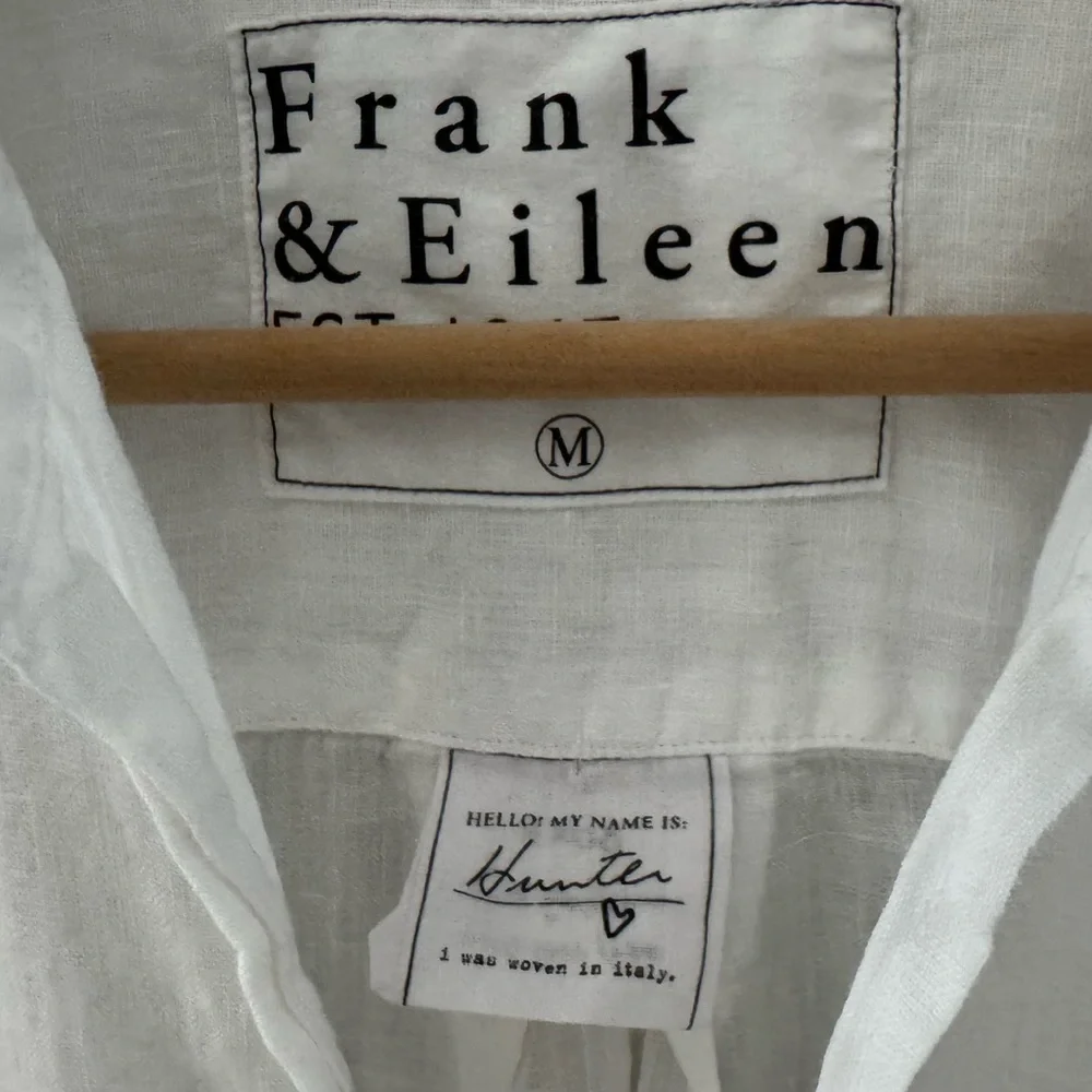 Frank and Eileen Hunter Linen Shirt Dress Med White Long Sleeve Casual Coastal - Picture 13 of 13